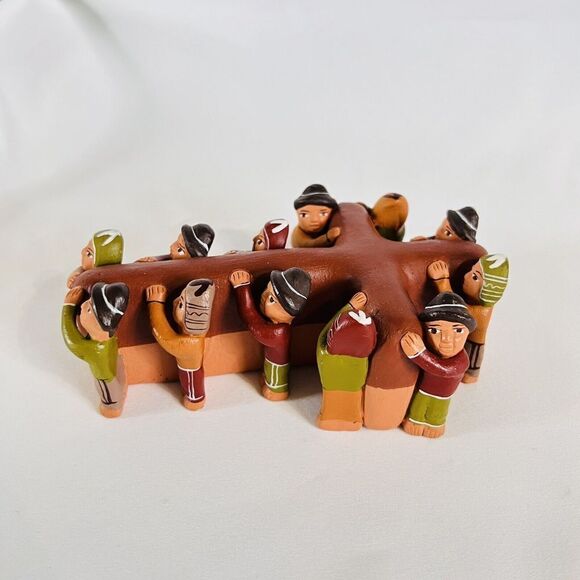 Terra Cotta Folk Art Clay Pottery Peruvian Crucification Carrying Of The Cross - Picture 7 of 11